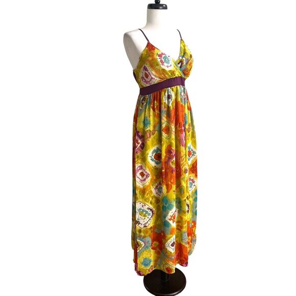 Mll Gabrielle Babydoll Maxi Dress Sz M Colorful Psychedelic 70s Festival Hippie - Picture 2 of 11